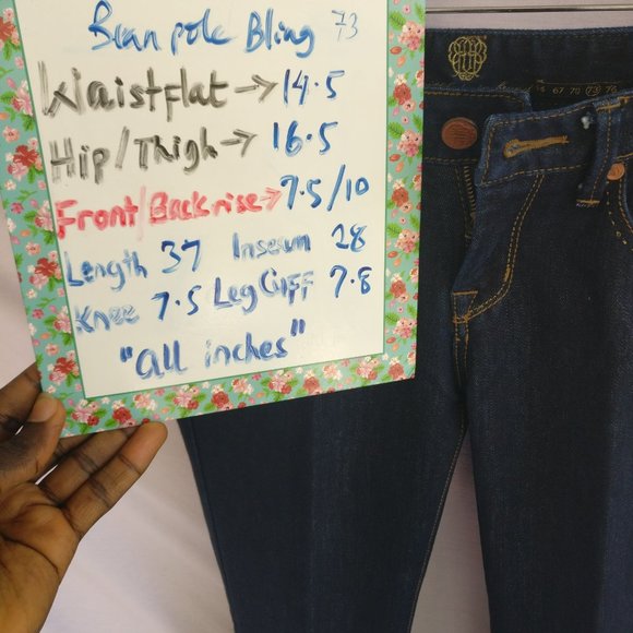 BEANPOLE MADE IN KOREA DIAMOND DECORATED BOOTCUT JEANS in BLUE WASH Medium Women - Picture 8 of 13